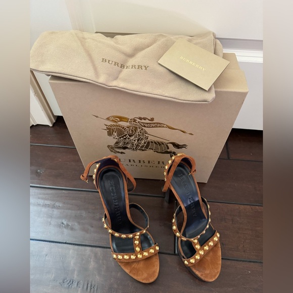 Burberry Shoes - NWT Burberry Malt Brown Heels with Gold Studs